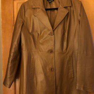 Camel 3/4 leather coat size 14 worn a few times.